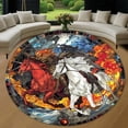 thumbnail image 1 of Round Rug, Four Horsemen Cute Design Soft Washable Carpet, Non-Slip Floor Mat for Living Room Bedroom Home Decor 59 Inch, 1 of 6