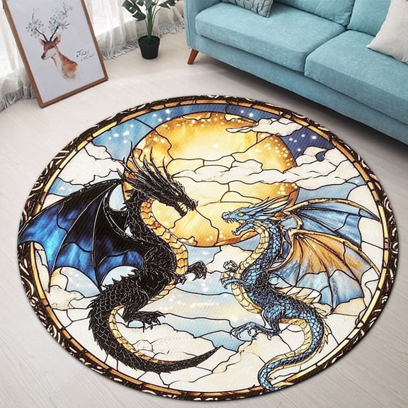 Round Rug, Fourth Wing Dragon Soft Washable Carpet, Non-Slip Floor Mat for Living Room Bedroom Home Decor 24 Inch