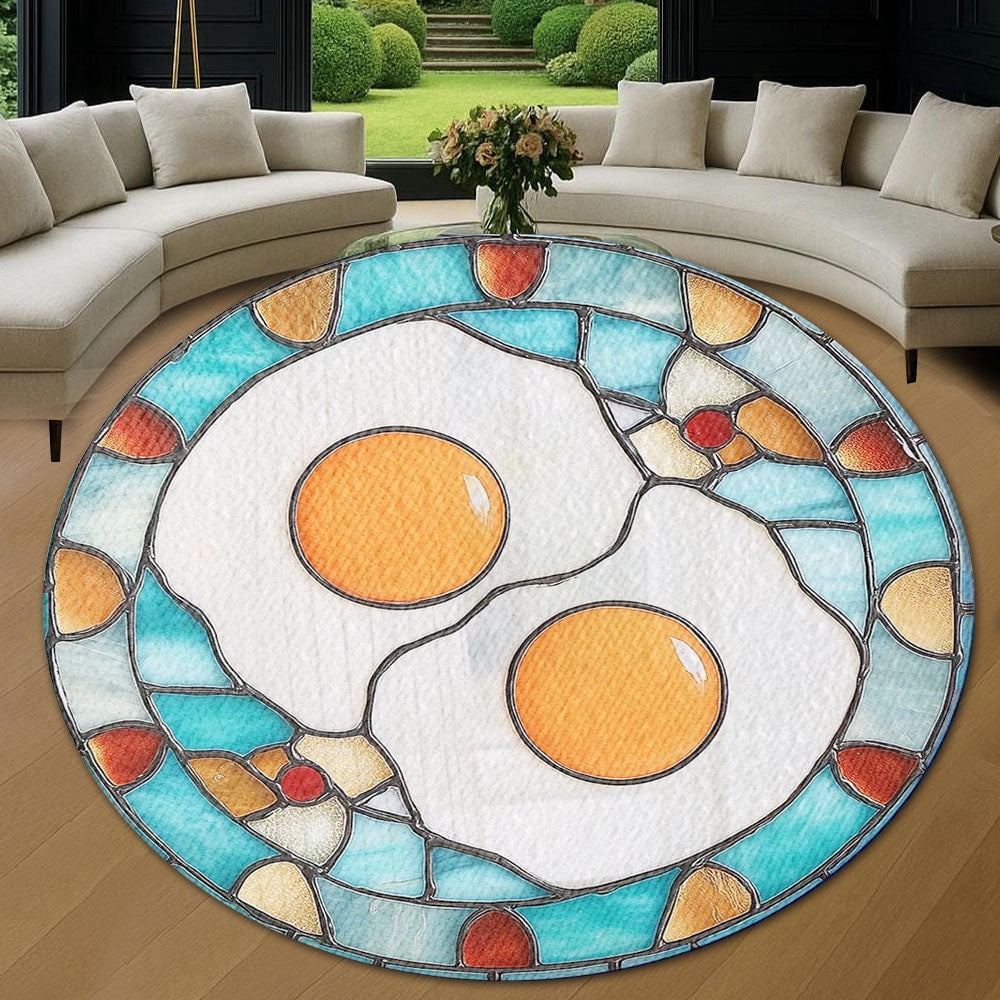Round Rug, Fried Egg Soft Washable Carpet, Non-Slip Floor Mat for Living Room Bedroom Home Decor 24 Inch