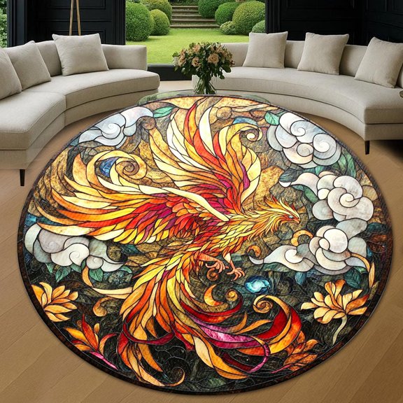 Round Rug, Golden Phoenix 2 Soft Washable Carpet, Non-Slip Floor Mat for Living Room Bedroom Home Decor 24 Inch