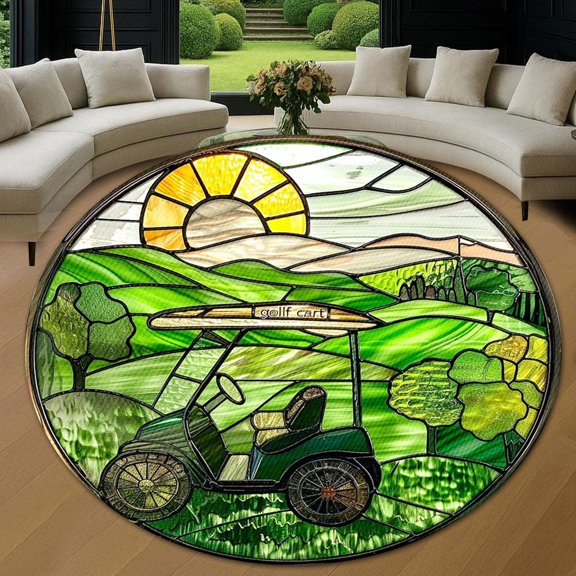 Round Rug, Golf Cart2 Animal Lover Gift Soft Washable Carpet, Non-Slip Floor Mat for Living Room Bedroom Home Decor 24 Inch