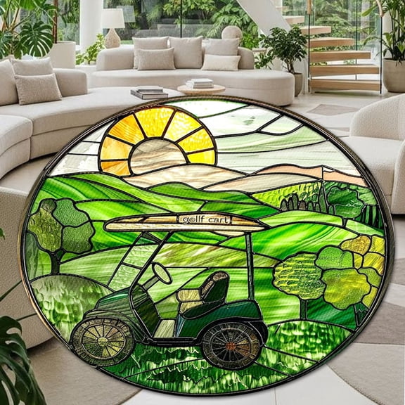 Round Rug, Golf Cart2 Soft Washable Carpet, Non-Slip Floor Mat for Living Room Bedroom Home Decor 24 Inch
