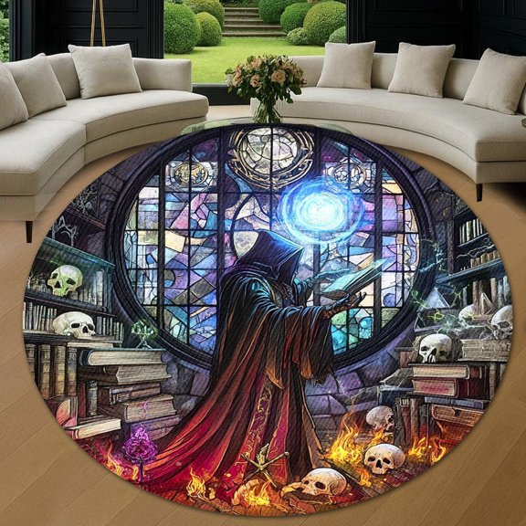 Round Rug, Gothic Dark Wizard 1 Soft Washable Carpet, Non-Slip Floor Mat for Living Room Bedroom Home Decor 24 Inch