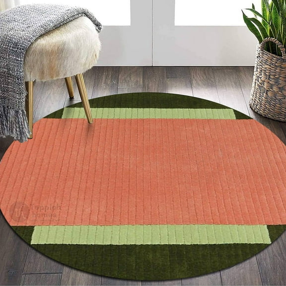 Round Rug, Green Carpet 5x5, Dining room, Living room, Hand Tufted, Geometric Area Rugs