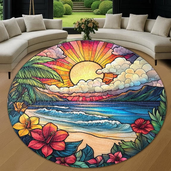 Round Rug, Hibiscus Soft Washable Carpet, Non-Slip Floor Mat for Living Room Bedroom Home Decor 24 Inch
