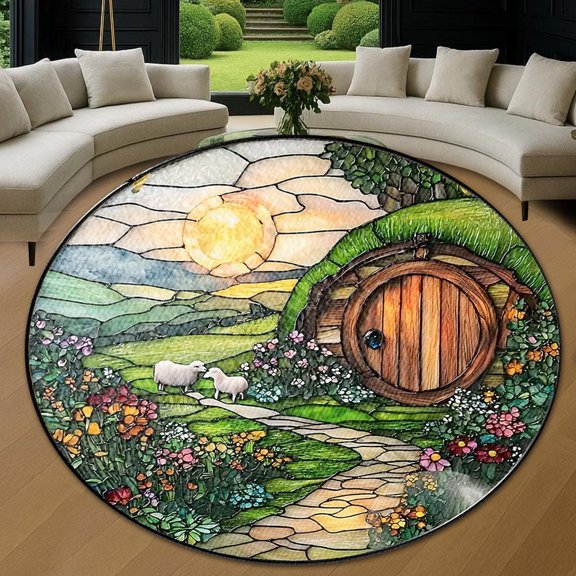 Round Rug, House1 Soft Washable Carpet, Non-Slip Floor Mat for Living Room Bedroom Home Decor 24 Inch