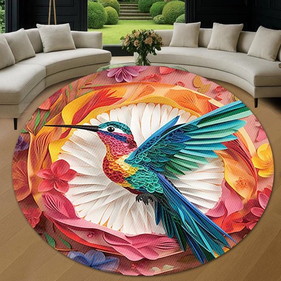 Round Rug, Hummingbirds3 Nature Pattern Soft Washable Carpet, Non-Slip Floor Mat for Living Room Bedroom Home Decor 24 Inch