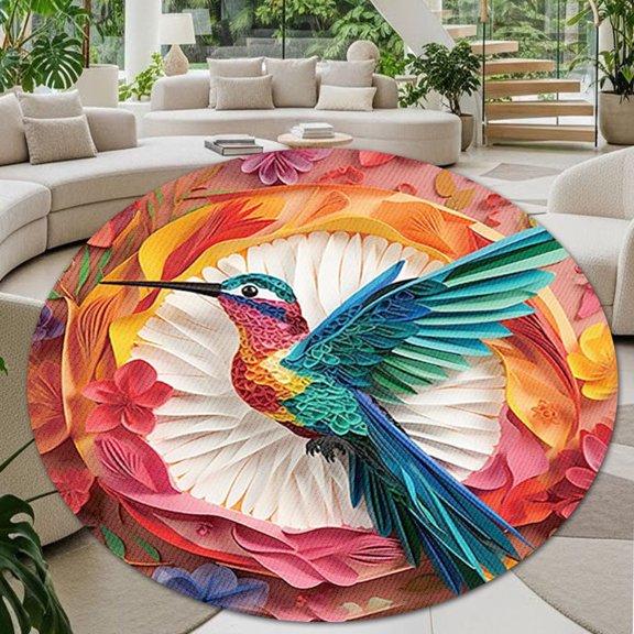 Round Rug, Hummingbirds3 Soft Washable Carpet, Non-Slip Floor Mat for Living Room Bedroom Home Decor 24 Inch