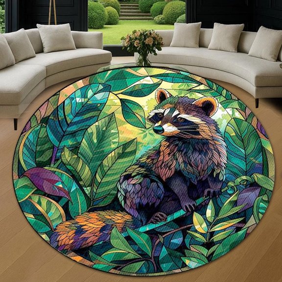 Round Rug, Jungle1 Soft Washable Carpet, Non-Slip Floor Mat for Living Room Bedroom Home Decor 24 Inch