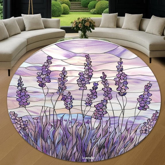 Round Rug, Lavender1 Cute Design Soft Washable Carpet, Non-Slip Floor Mat for Living Room Bedroom Home Decor 24 Inch