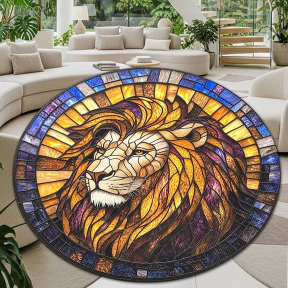 Round Rug, Lion1 Soft Washable Carpet, Non-Slip Floor Mat for Living Room Bedroom Home Decor 24 Inch