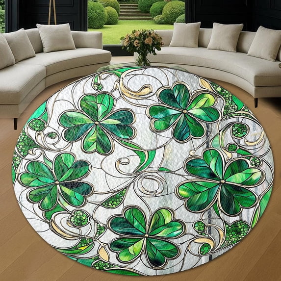 Round Rug, Luckily Shamrock1 Soft Washable Carpet, Non-Slip Floor Mat for Living Room Bedroom Home Decor 31 Inch