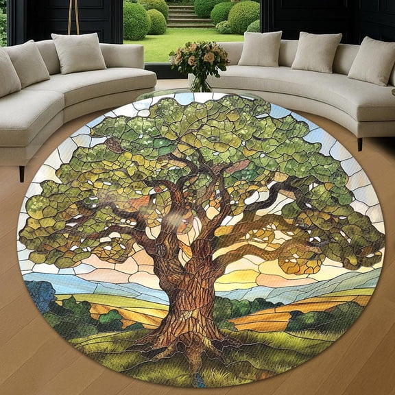 Round Rug, Mighty Oak Soft Washable Carpet, Non-Slip Floor Mat for Living Room Bedroom Home Decor 24 Inch