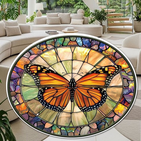Round Rug, Monarch Butterfly1 Soft Washable Carpet, Non-Slip Floor Mat for Living Room Bedroom Home Decor 24 Inch
