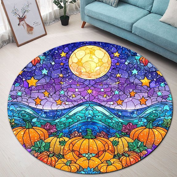 Round Rug, Moon5 Cute Design Soft Washable Carpet, Non-Slip Floor Mat for Living Room Bedroom Home Decor 24 Inch