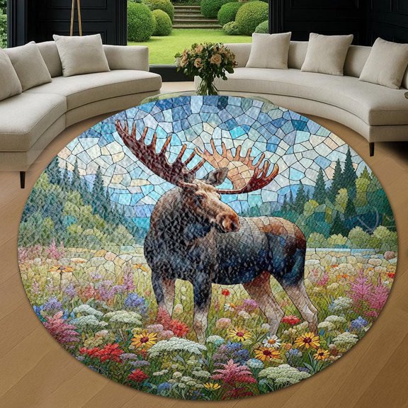 Round Rug, Moose Soft Washable Carpet, Non-Slip Floor Mat for Living Room Bedroom Home Decor 24 Inch