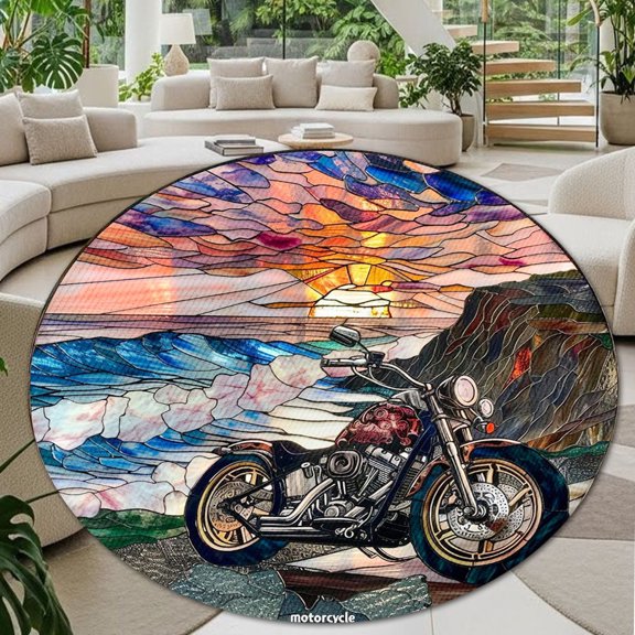 Round Rug, Motorcycle6 Soft Washable Carpet, Non-Slip Floor Mat for Living Room Bedroom Home Decor 24 Inch