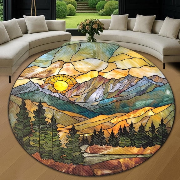 Round Rug, Mountain22 Soft Washable Carpet, Non-Slip Floor Mat for Living Room Bedroom Home Decor 24 Inch