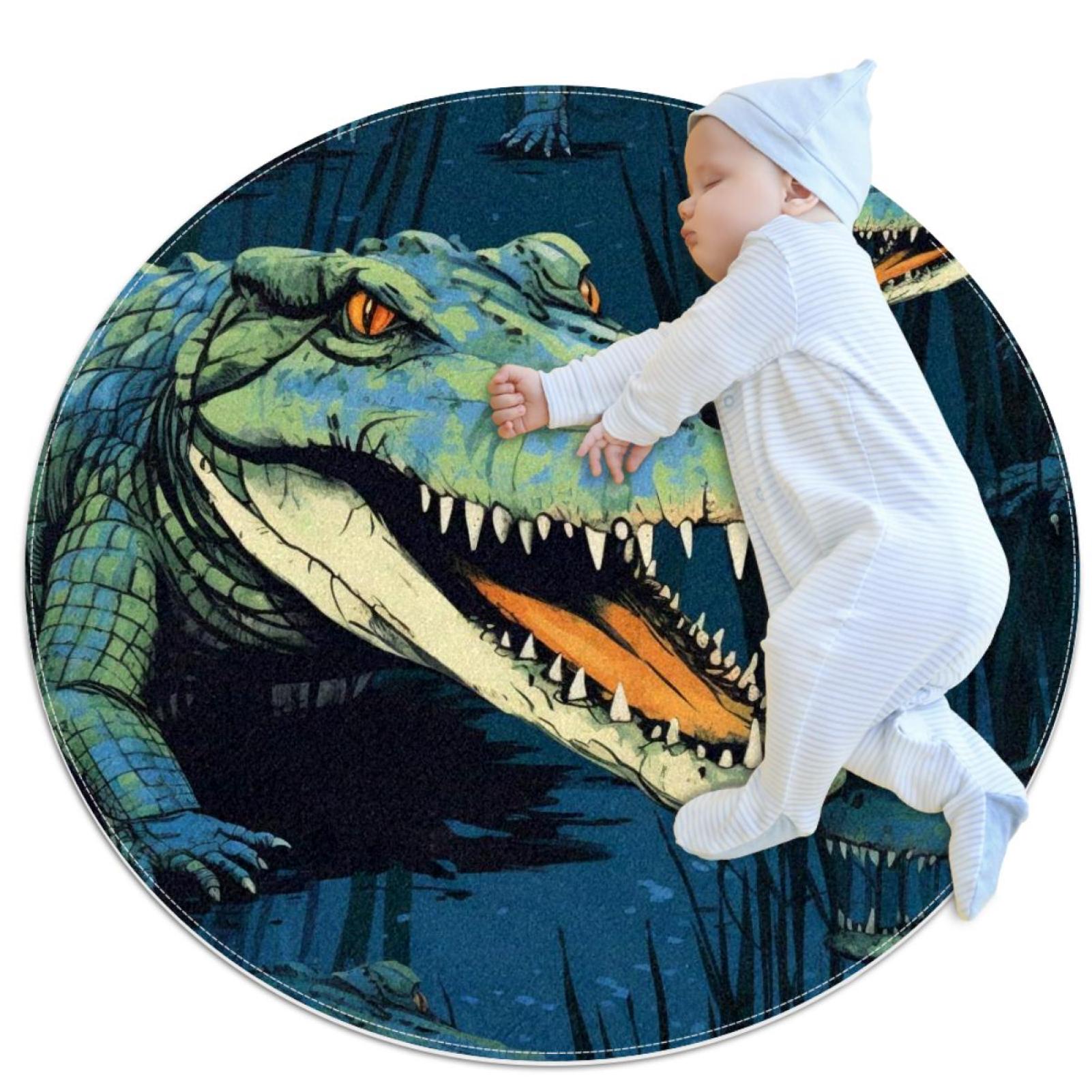 Round Rug Non-Slip Floor Mat Crocodile for Kitchen Entryway Laundry ...