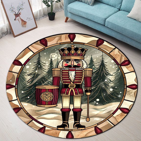 Round Rug, Nutcracker Soft Washable Carpet, Non-Slip Floor Mat for Living Room Bedroom Home Decor 24 Inch