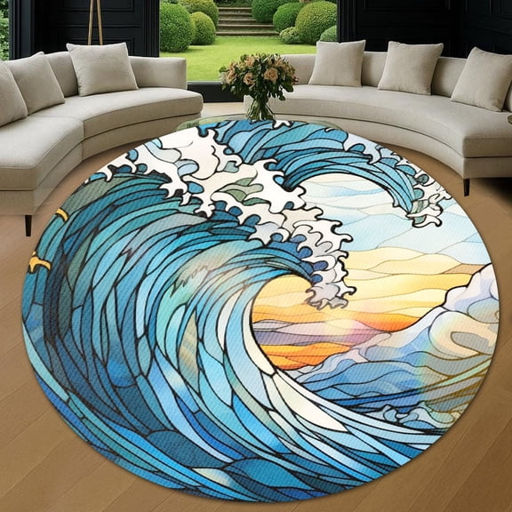 Round Rug, Ocean10 Soft Washable Carpet, Non-Slip Floor Mat for Living Room Bedroom Home Decor 24 Inch