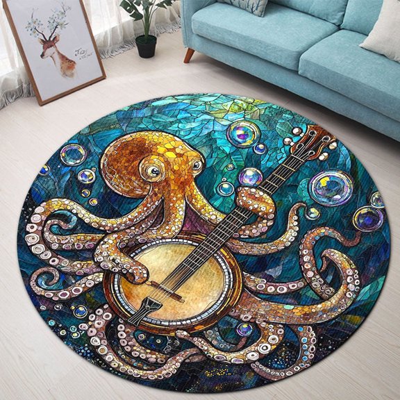 Round Rug, Octopus1 Soft Washable Carpet, Non-Slip Floor Mat for Living Room Bedroom Home Decor 24 Inch