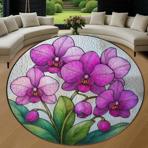 Round Rug, Orchid4 Soft Washable Carpet, Non-Slip Floor Mat for Living Room Bedroom Home Decor 24 Inch