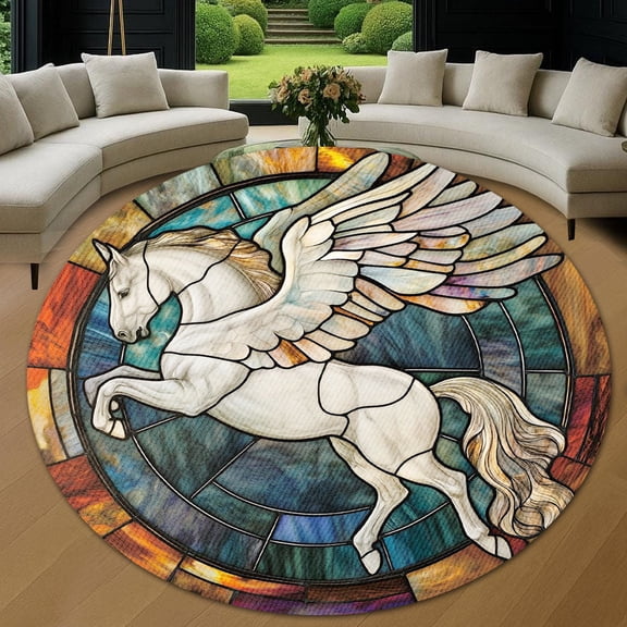 Round Rug, Pegasus Soft Washable Carpet, Non-Slip Floor Mat for Living Room Bedroom Home Decor 24 Inch