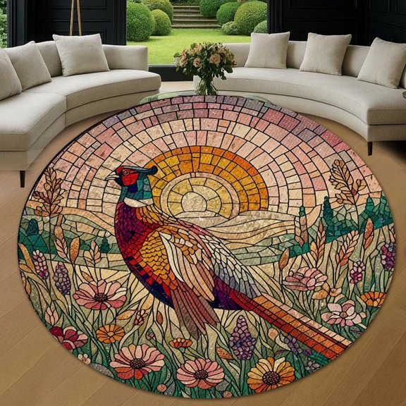 Round Rug, Pheasant Soft Washable Carpet, Non-Slip Floor Mat for Living Room Bedroom Home Decor 24 Inch