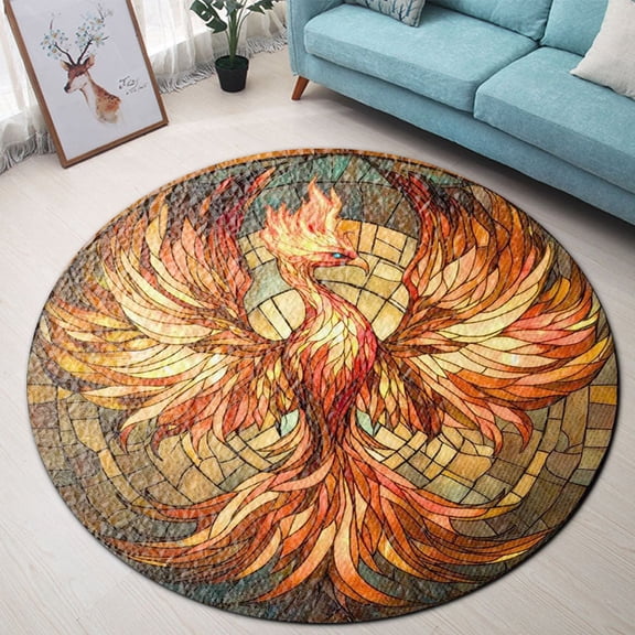 Round Rug, Phoenix Phoenix Bird Soft Washable Carpet, Non-Slip Floor Mat for Living Room Bedroom Home Decor 24 Inch