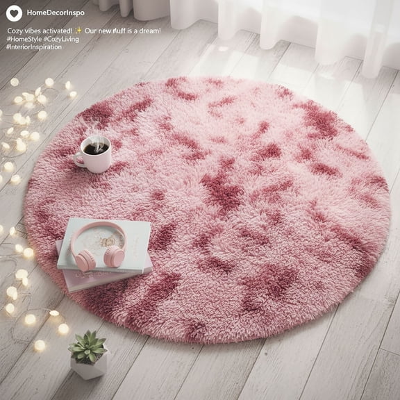 Round Rug Red Fluffy Shag Carpet, Soft Plush Circle Area Rug for Girls Bedroom, Aesthetic Nursery & Dorm Decor, Cozy Non Slip Floor Rug for Living Room & Bedside,Carpet