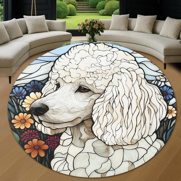 Round Rug, Poodle3 Soft Washable Carpet, Non-Slip Floor Mat for Living Room Bedroom Home Decor 24 Inch