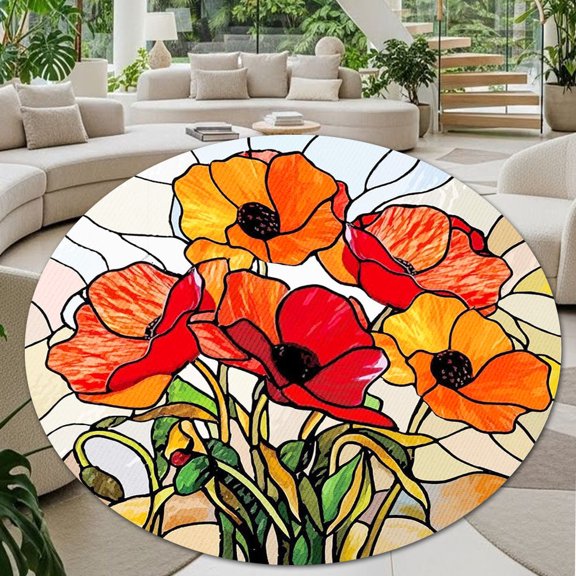Round Rug, Poppy Soft Washable Carpet, Non-Slip Floor Mat for Living Room Bedroom Home Decor 24 Inch