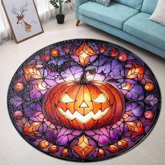 Round Rug, Pumpkin Soft Washable Carpet, Non-Slip Floor Mat for Living Room Bedroom Home Decor 24 Inch