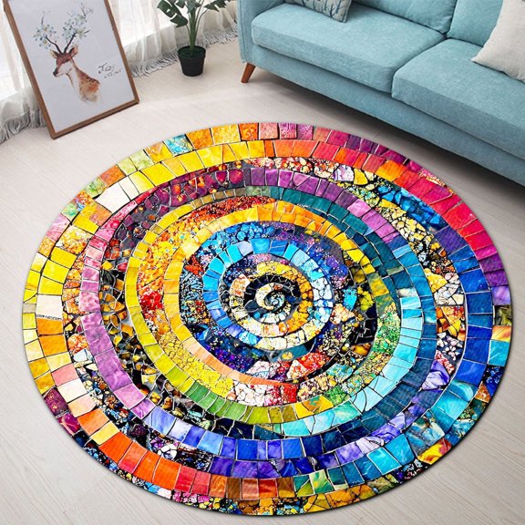 Round Rug, Rainbow Spiral Animal Lover Gift Soft Washable Carpet, Non-Slip Floor Mat for Living Room Bedroom Home Decor 24 Inch