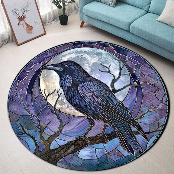 Round Rug, Raven Dragon Soft Washable Carpet, Non-Slip Floor Mat for Living Room Bedroom Home Decor 24 Inch