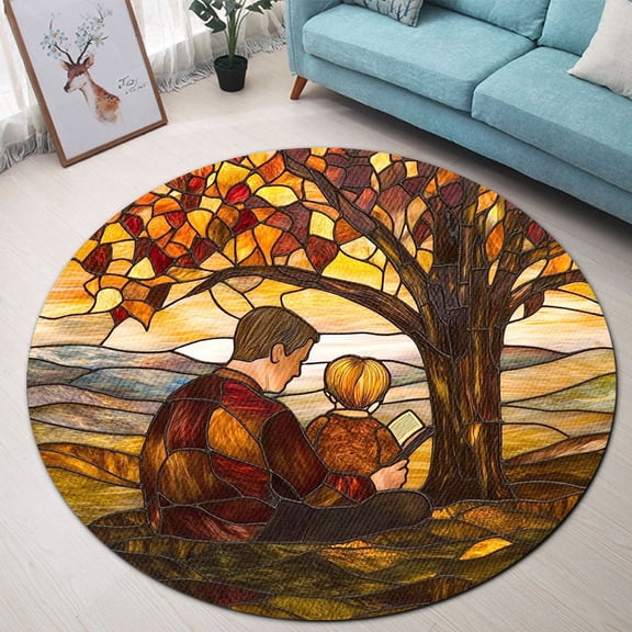 Round Rug, Reading Cute Design Soft Washable Carpet, Non-Slip Floor Mat for Living Room Bedroom Home Decor 24 Inch