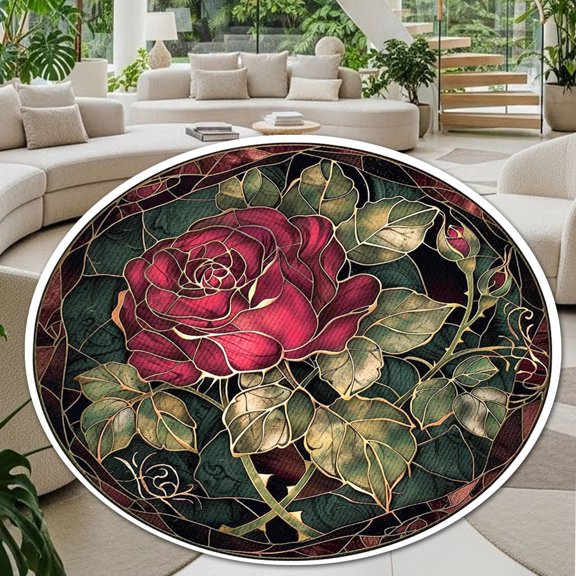 Round Rug, Rose13 Soft Washable Carpet, Non-Slip Floor Mat for Living Room Bedroom Home Decor 24 Inch