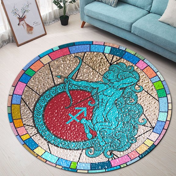 Round Rug, Sagittarius Zodiac Lightcatcher Soft Washable Carpet, Non-Slip Floor Mat for Living Room Bedroom Home Decor 24 Inch