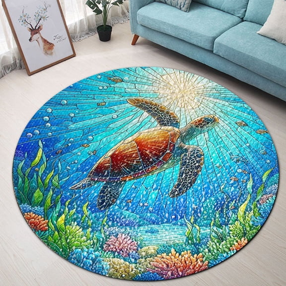 Round Rug, Sea Turtle2 Soft Washable Carpet, Non-Slip Floor Mat for Living Room Bedroom Home Decor 59 Inch