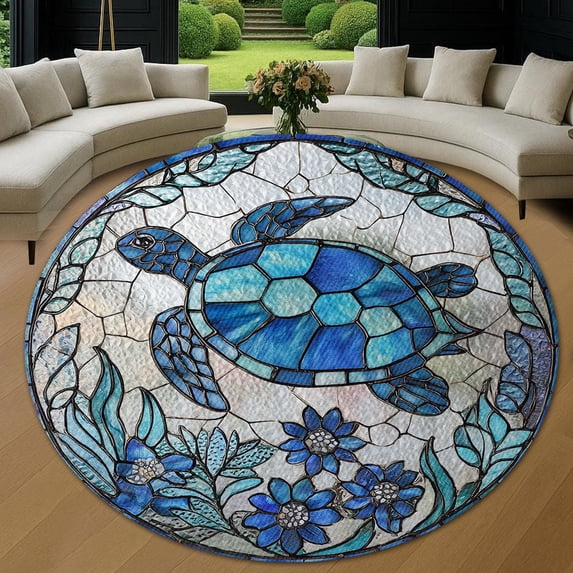 Round Rug, Sea Turtle9 Soft Washable Carpet, Non-Slip Floor Mat for Living Room Bedroom Home Decor 31 Inch