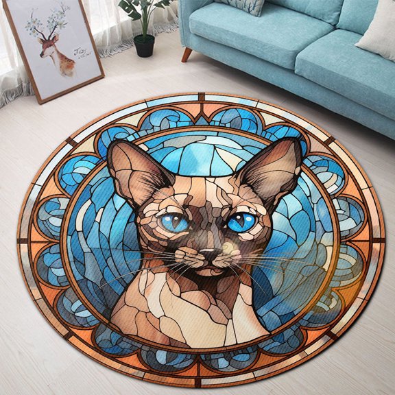 Round Rug, Siamese Cat1 Soft Washable Carpet, Non-Slip Floor Mat for Living Room Bedroom Home Decor 24 Inch