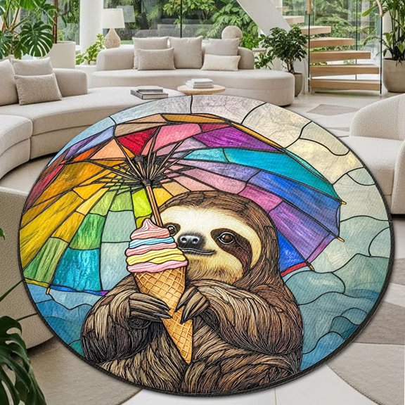Round Rug, Sloth Soft Washable Carpet, Non-Slip Floor Mat for Living Room Bedroom Home Decor 24 Inch