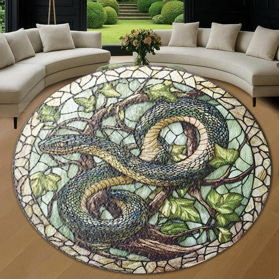 Round Rug, Snake Snake Light Soft Washable Carpet, Non-Slip Floor Mat for Living Room Bedroom Home Decor 24 Inch