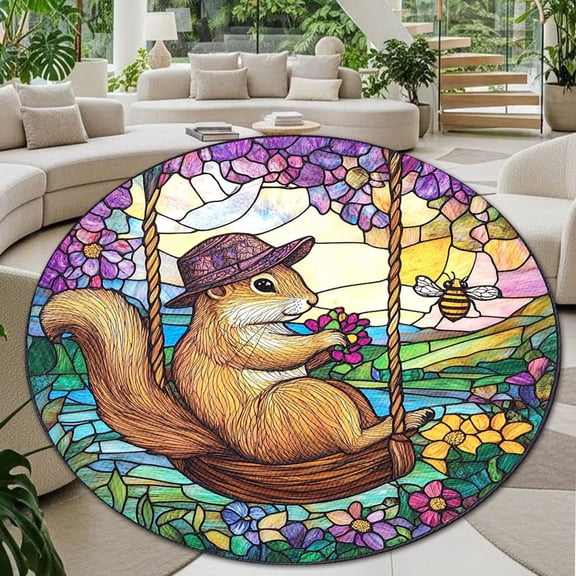 Round Rug, Squirrel1 Soft Washable Carpet, Non-Slip Floor Mat for Living Room Bedroom Home Decor 24 Inch