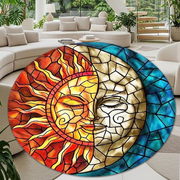 Round Rug, Sun and Moon Soft Washable Carpet, Non-Slip Floor Mat for Living Room Bedroom Home Decor 24 Inch