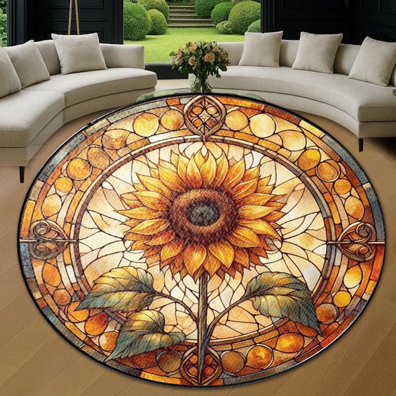 Round Rug, Sunflower2 Soft Washable Carpet, Non-Slip Floor Mat for Living Room Bedroom Home Decor 24 Inch