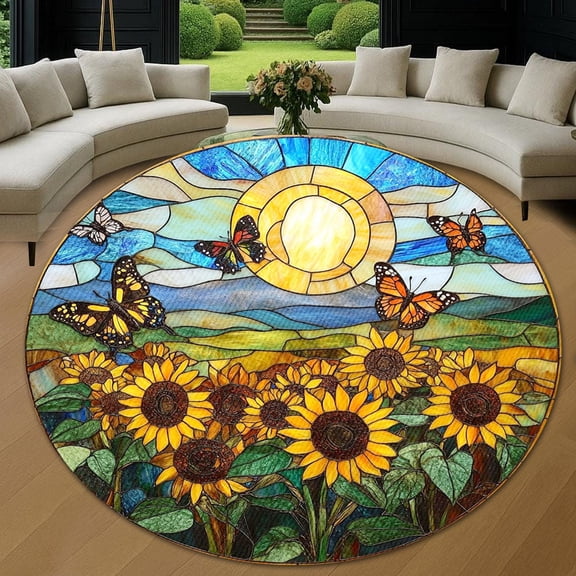 Round Rug, Sunflower4 Art Design Soft Washable Carpet, Non-Slip Floor Mat for Living Room Bedroom Home Decor 24 Inch