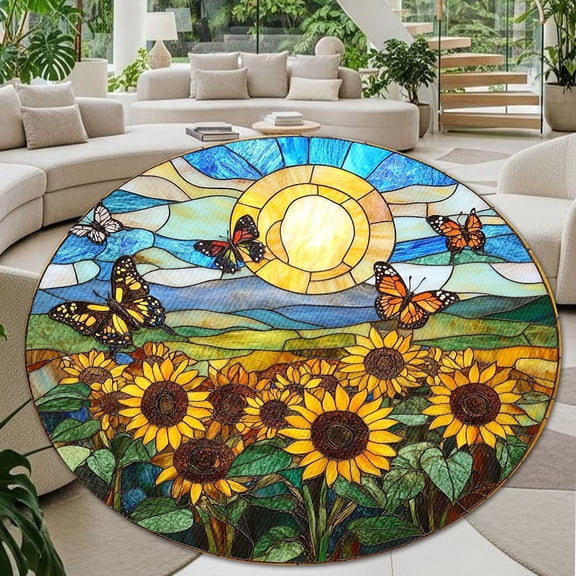 Round Rug, Sunflower4 Soft Washable Carpet, Non-Slip Floor Mat for Living Room Bedroom Home Decor 24 Inch