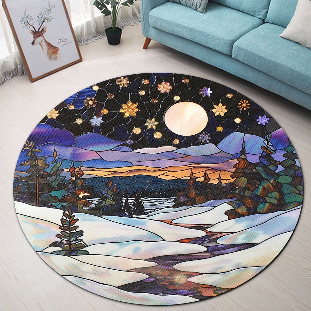 Round Rug, Sunset Soft Washable Carpet, Non-Slip Floor Mat for Living Room Bedroom Home Decor 24 Inch